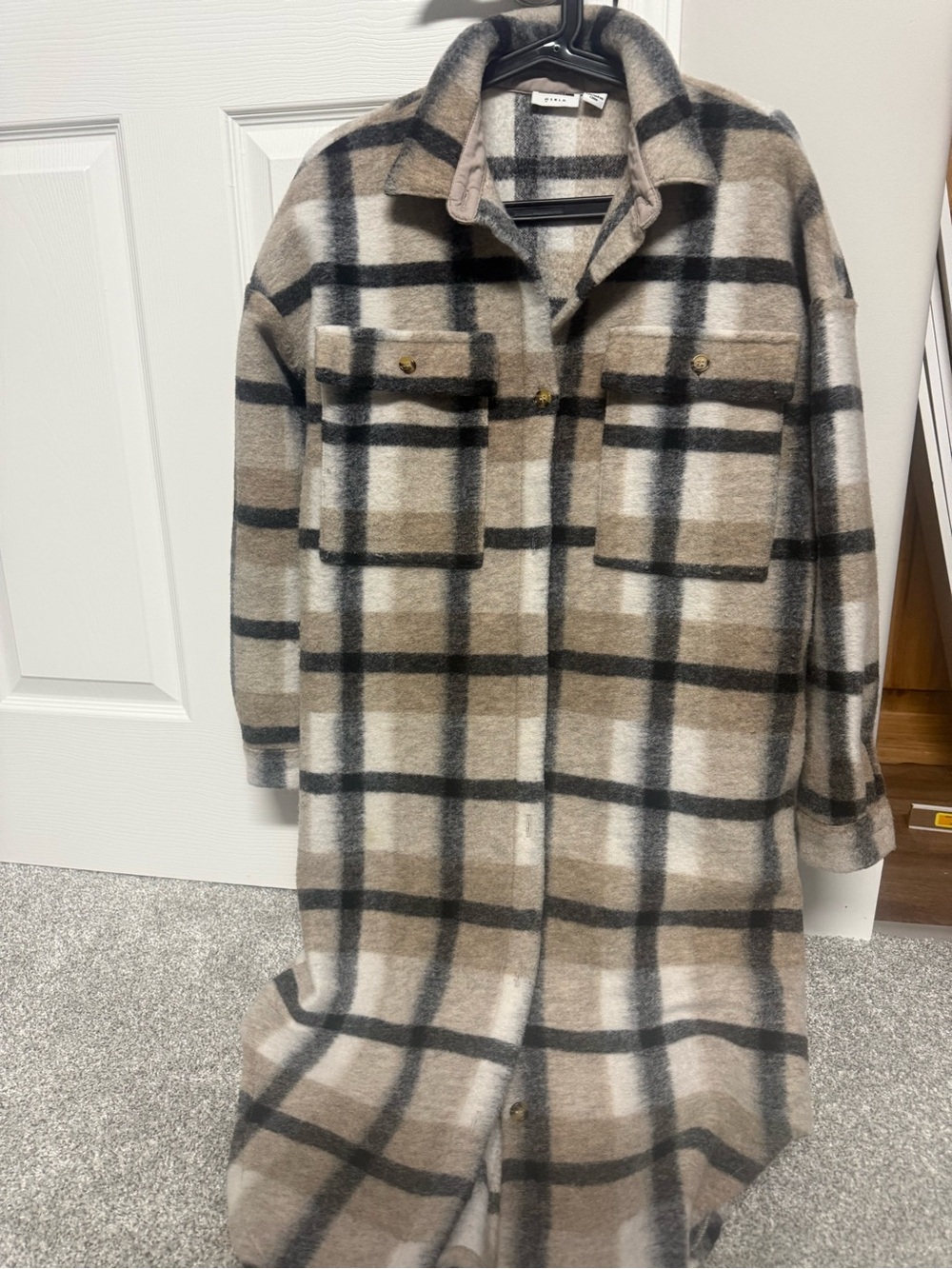Noisy May Plaid Trench Coat in Beige, Cream & Black